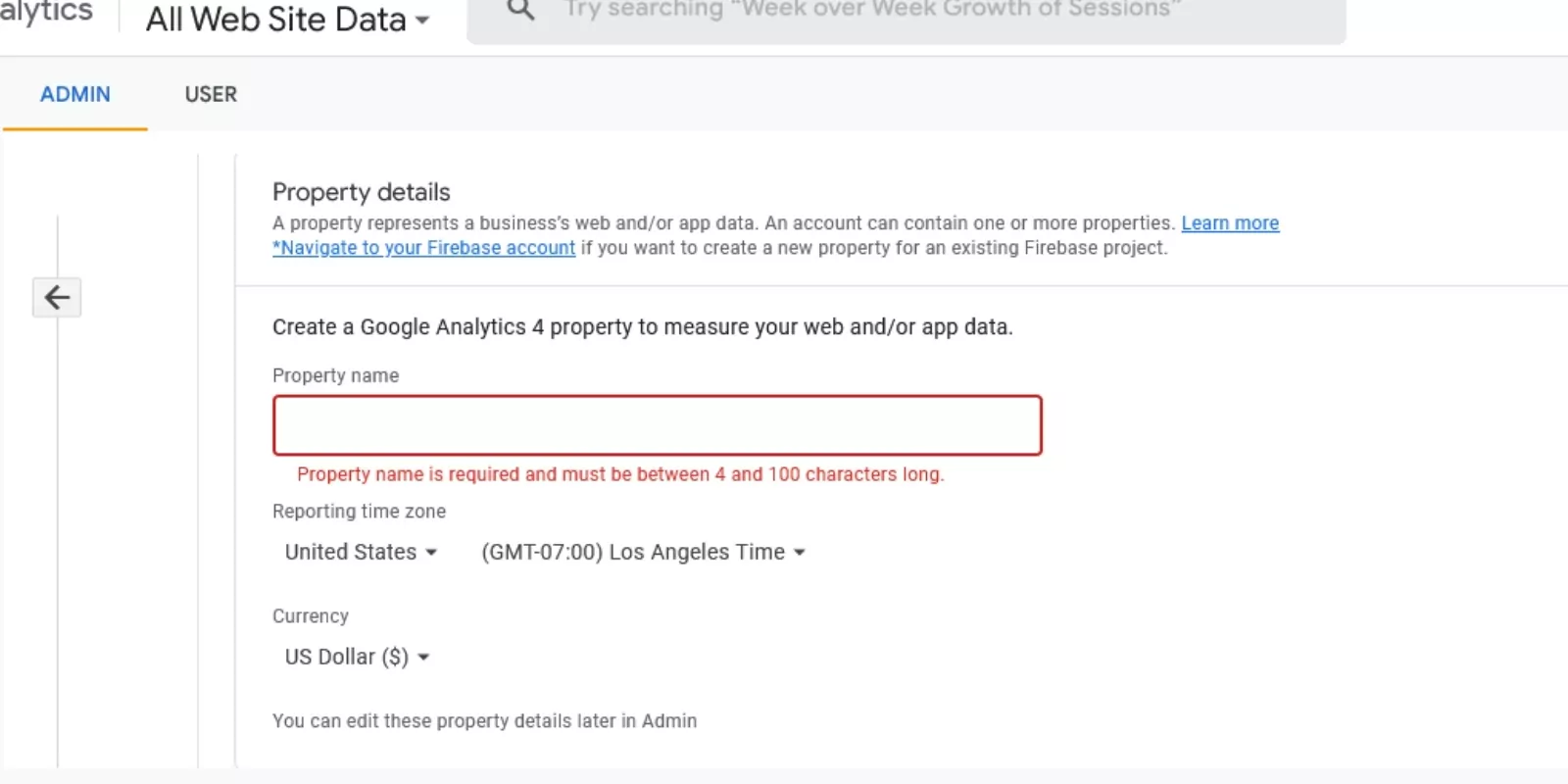 Create a new Google Analytics 4 property